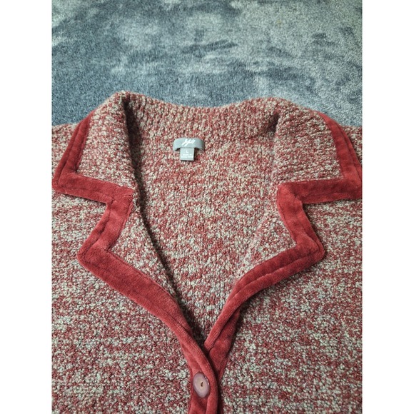 J.Jill Merino Wool Cardigan Sweater Jacket Womens L Burgundy Button Up Velvet - Picture 4 of 9